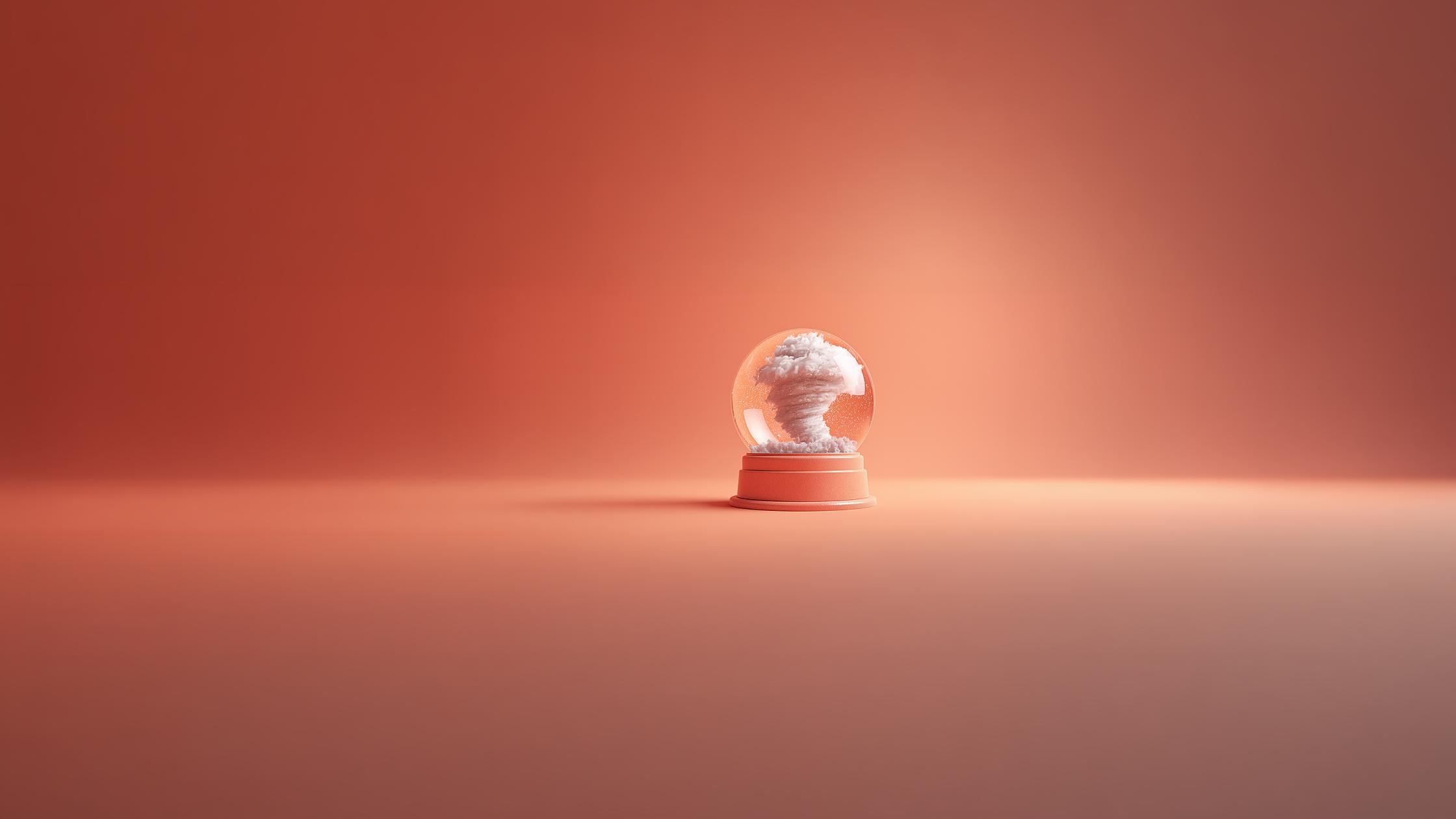 Globe with amber background.