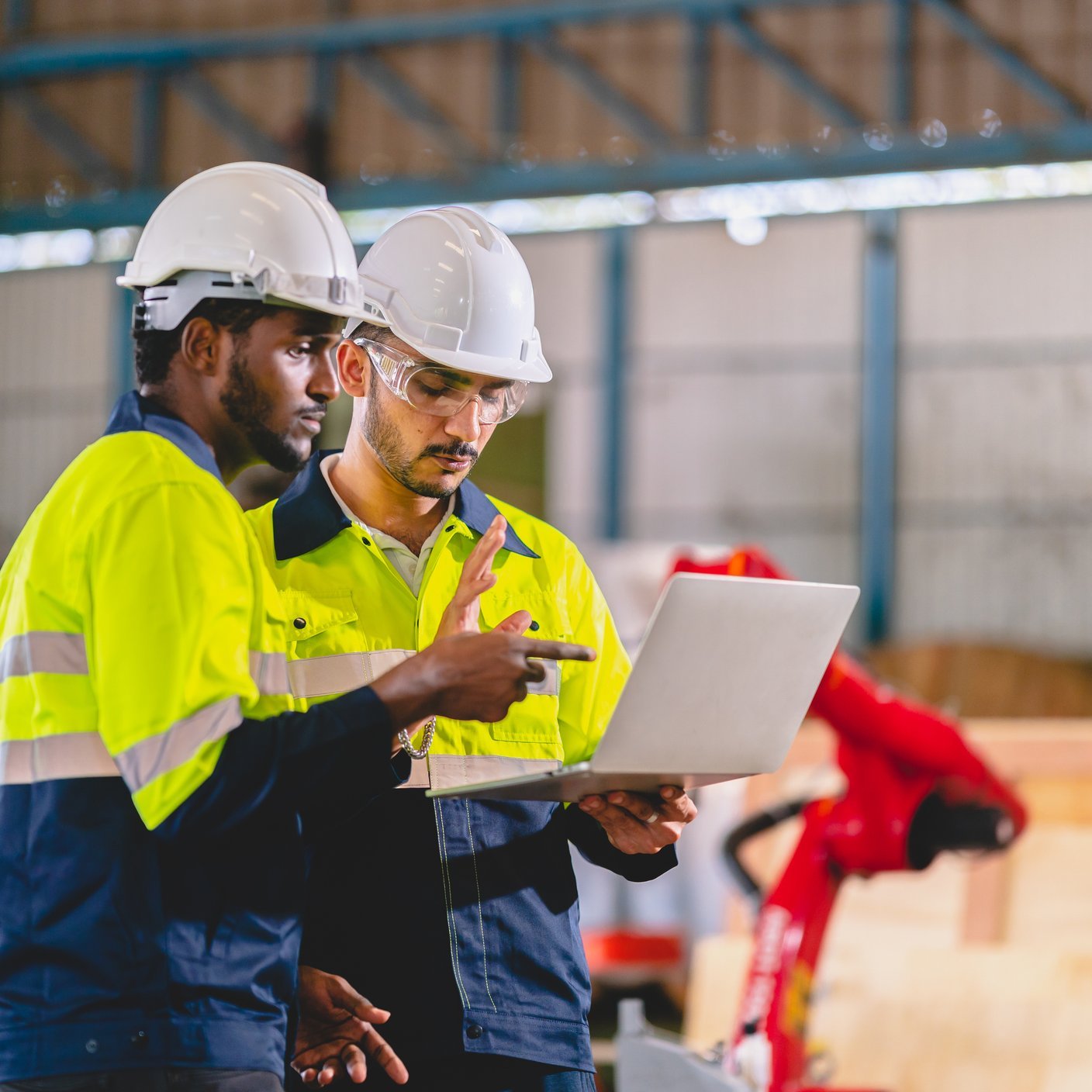 Professional industry engineer and factory foreman worker team person Wearing safety helmet hard hat, Technician people teamwork in work site of business construction and manufacturing technology job