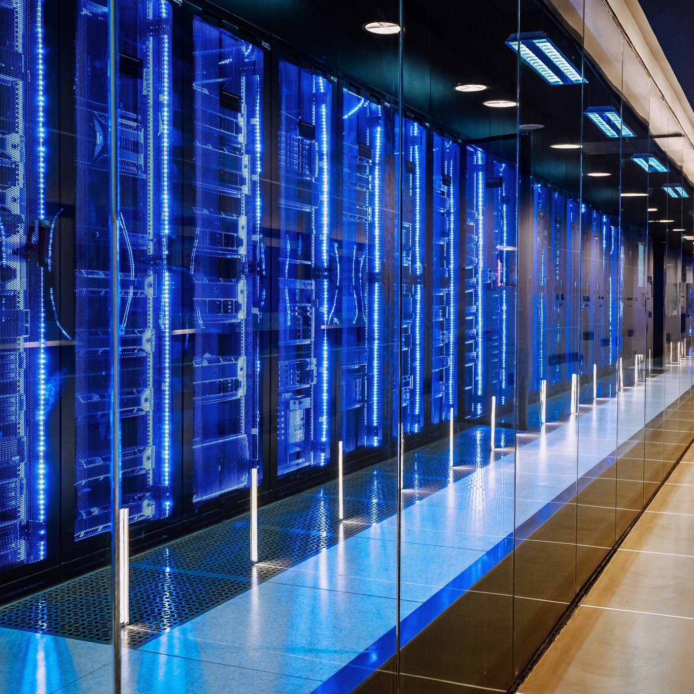 data center in server room with server racks